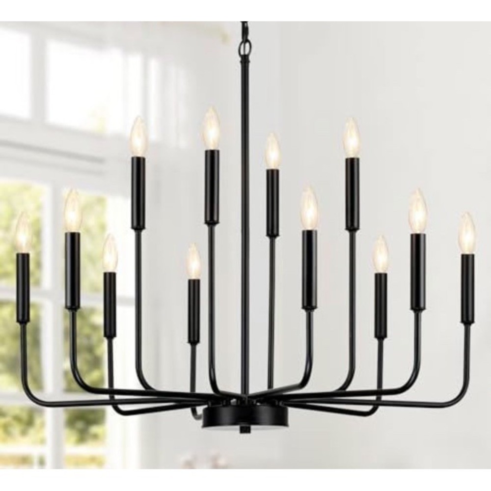 (15)GIFARICH Black Chandelierfor Dining Room Light Fixture Modern 12lights